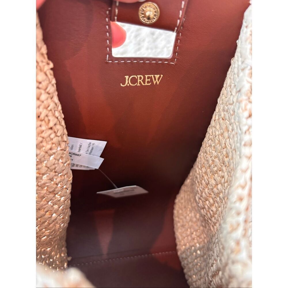 NWT J CREW  Raffia & Leather Bucket | Coastal Quiet Luxury Woven Top-handle bag - Picture 9 of 10